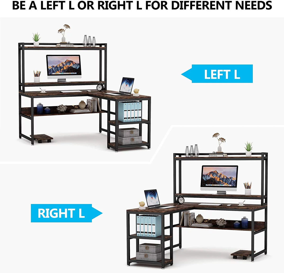L-Shaped Desk with Hutch and Storage Shelves G19290