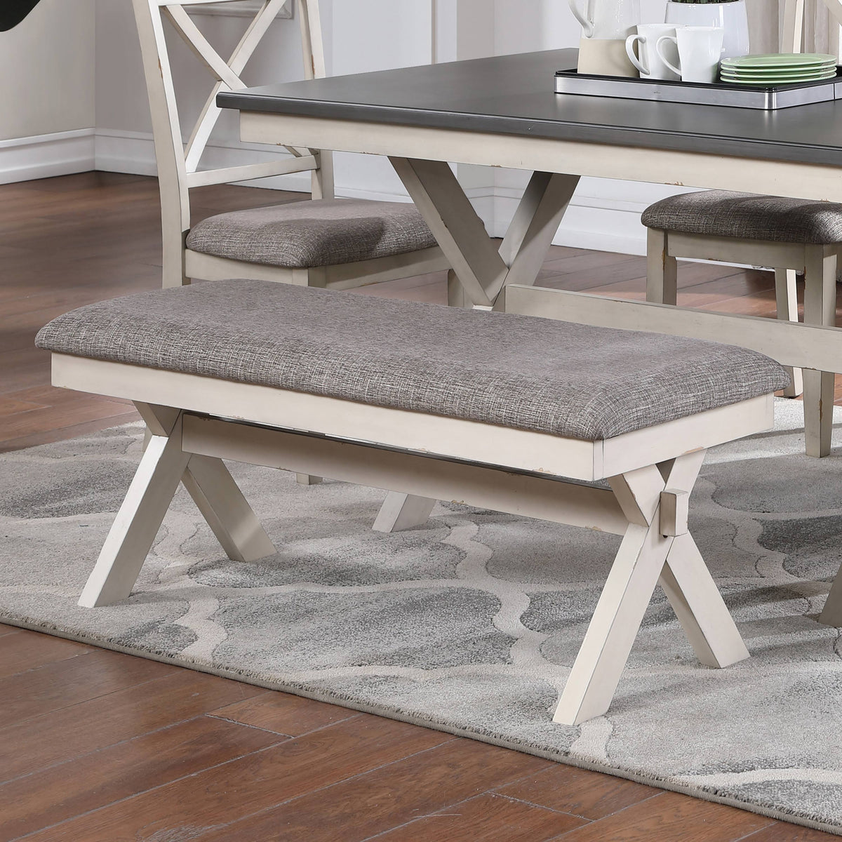 Grey Antique White Two-Seater Dining Bench N31683