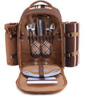 Picnic Backpack for 2 Person with Cooler Compartment, Fleece Blanket, Plates and Cutlery, Brown W105241