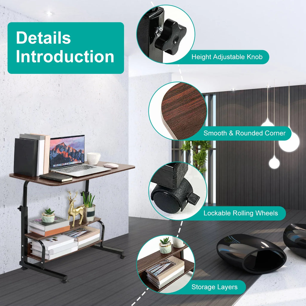 Height Adjustable Mobile Laptop Desk Cart with Lockable Wheels O95582