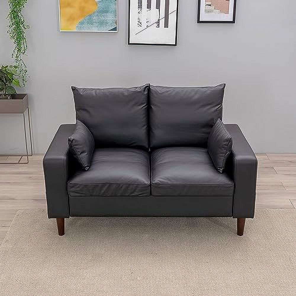 Black Faux Leather 2-Seat Sofa with Wood Leg V195415