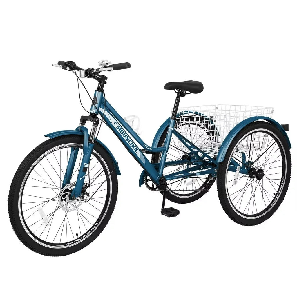 7 Speed 24/26/27.5 Inch Adult Mountain Tricycle with Shopping Basket L382535