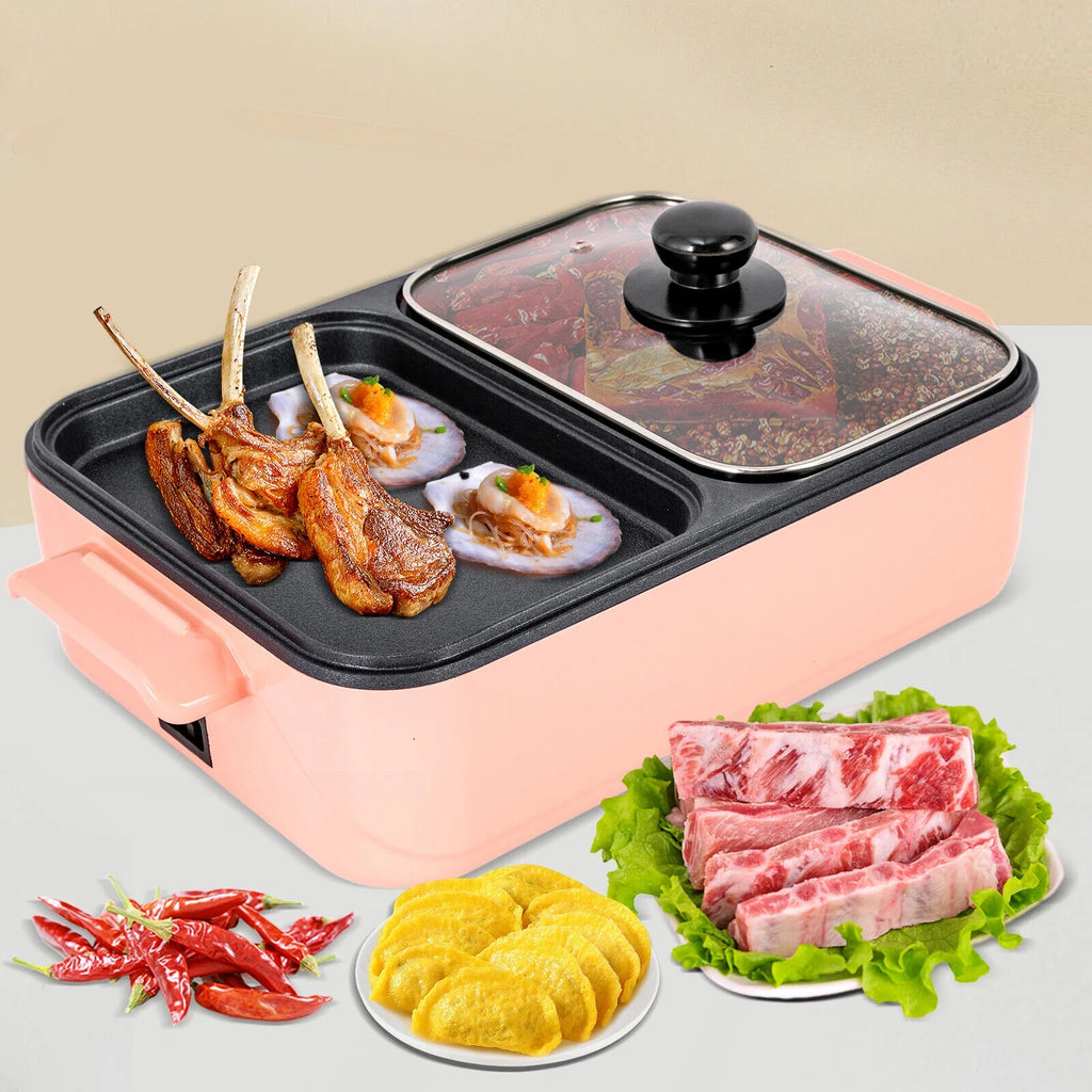 2 in 1 Portable Electric Hot Pot Barbecue Grill Non-Stick Pan Q9898