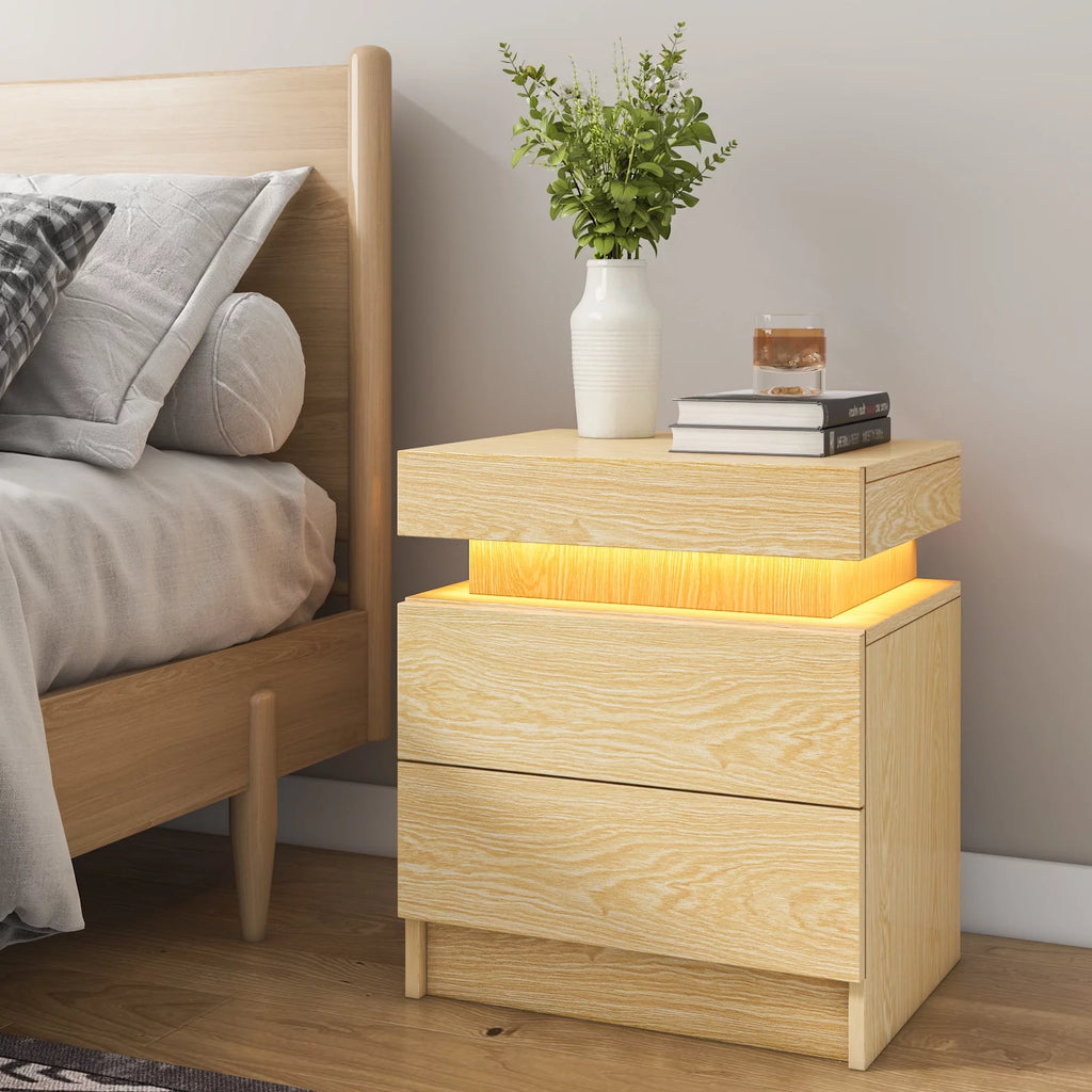 White 2 Drawer High Gloss Nightstand with LED Light P59654