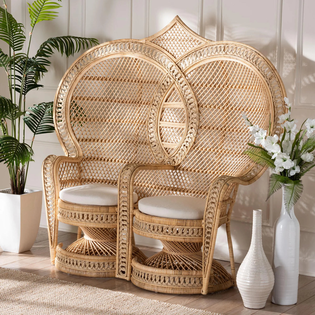 Natural Brown Rattan Two-Seater Chair Z41811