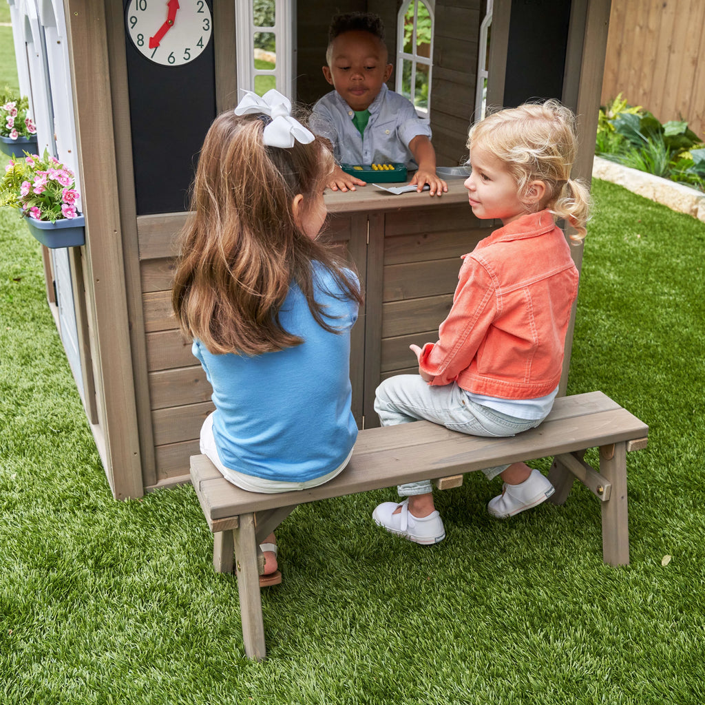 Wooden Outdoor Playhouse with Bench and Kitchen F963236