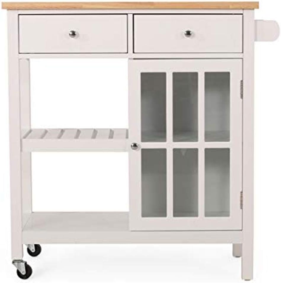 White and Natural Kitchen Cart with Wheels N8933