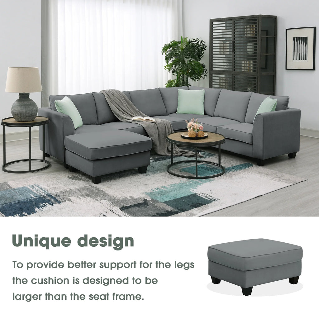 7 Seats L Shape Fabric Sectional Sofa with Ottoman Q726752