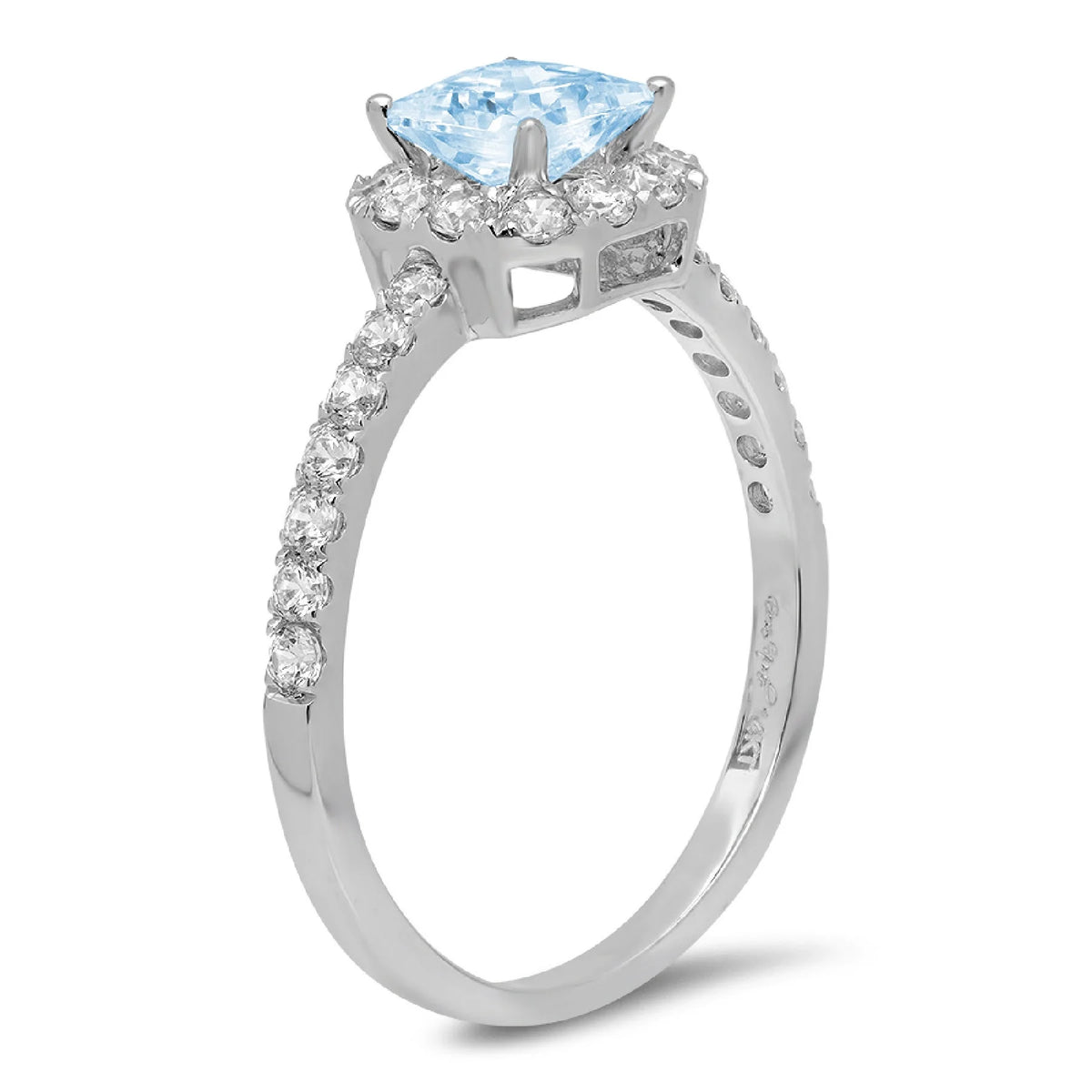 Princess Cut Natural Sky Blue Topaz 18k White Gold Halo Ring Size 7.25 K31368