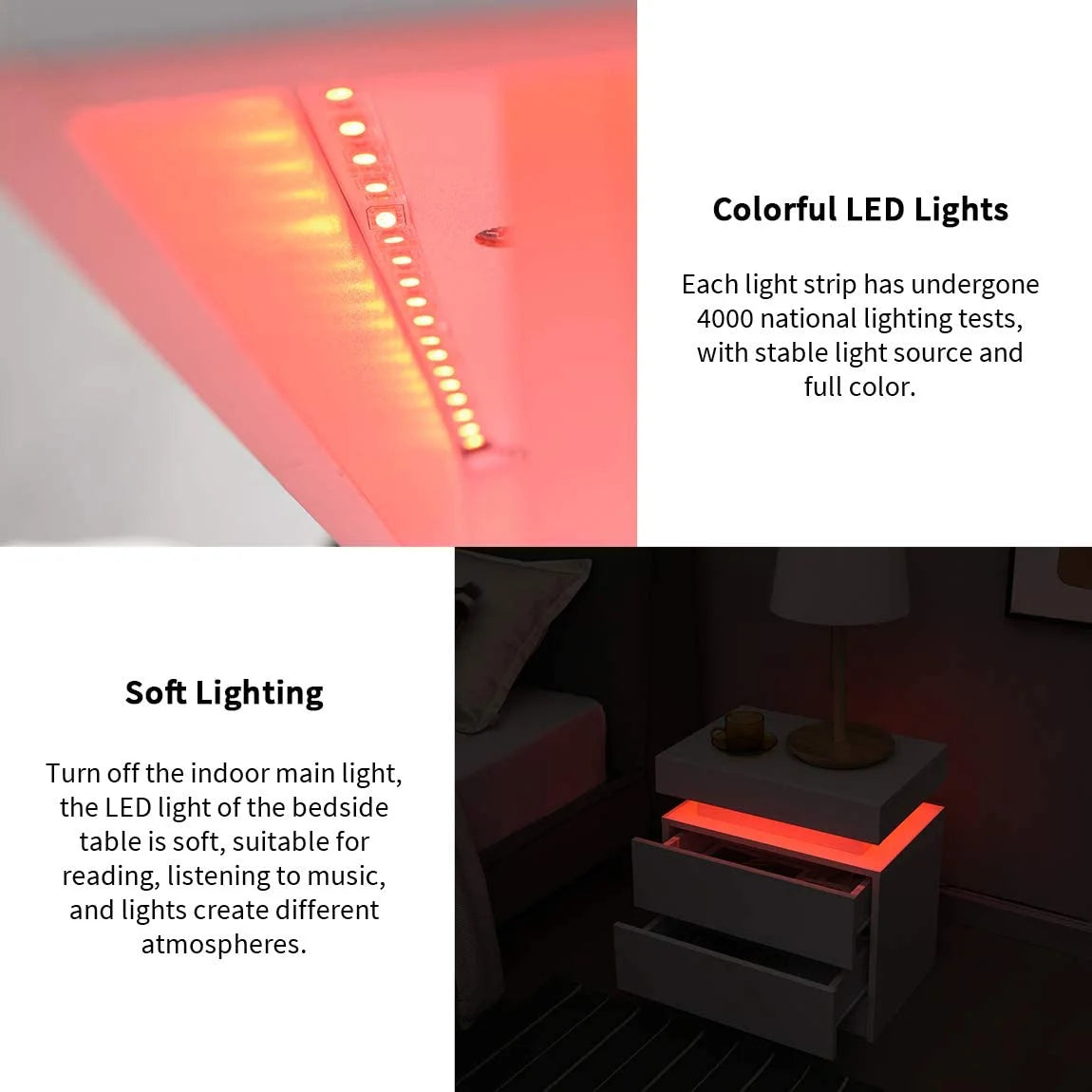 White 2 Drawer High Gloss Nightstand with LED Light P59654