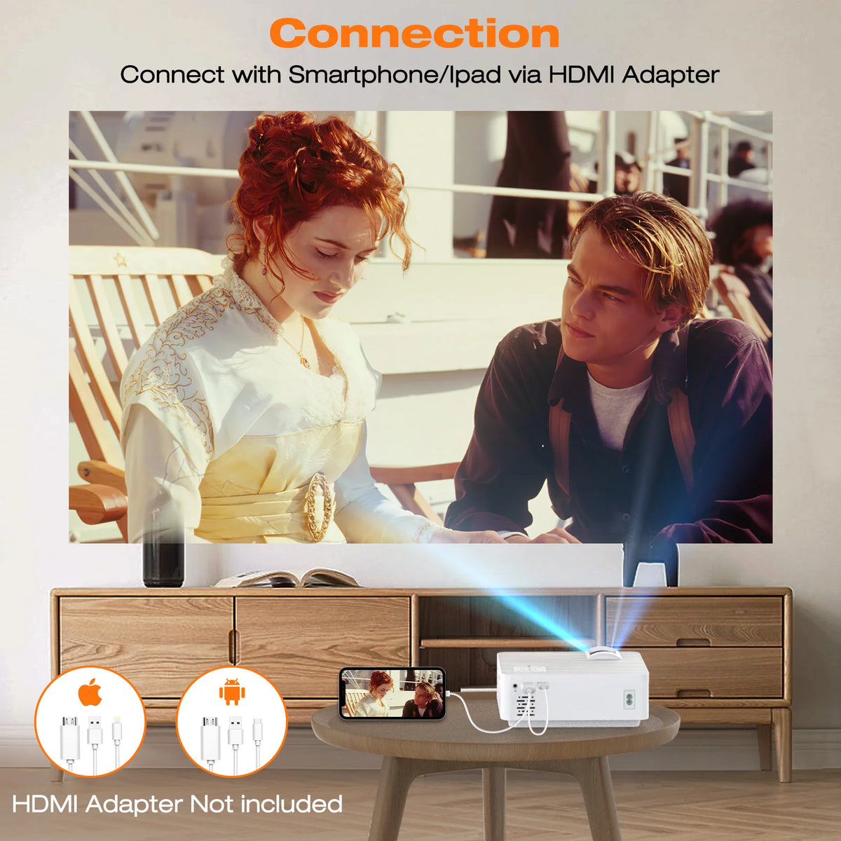 1080P HD Portable Mini Projector with 100 Projector Screen C3859