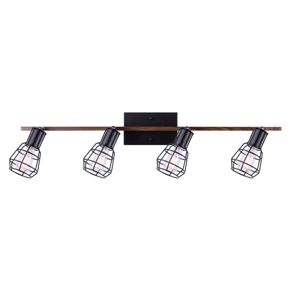 4-Light Matte Black and Faux Wood Track Lighting Kit I4144