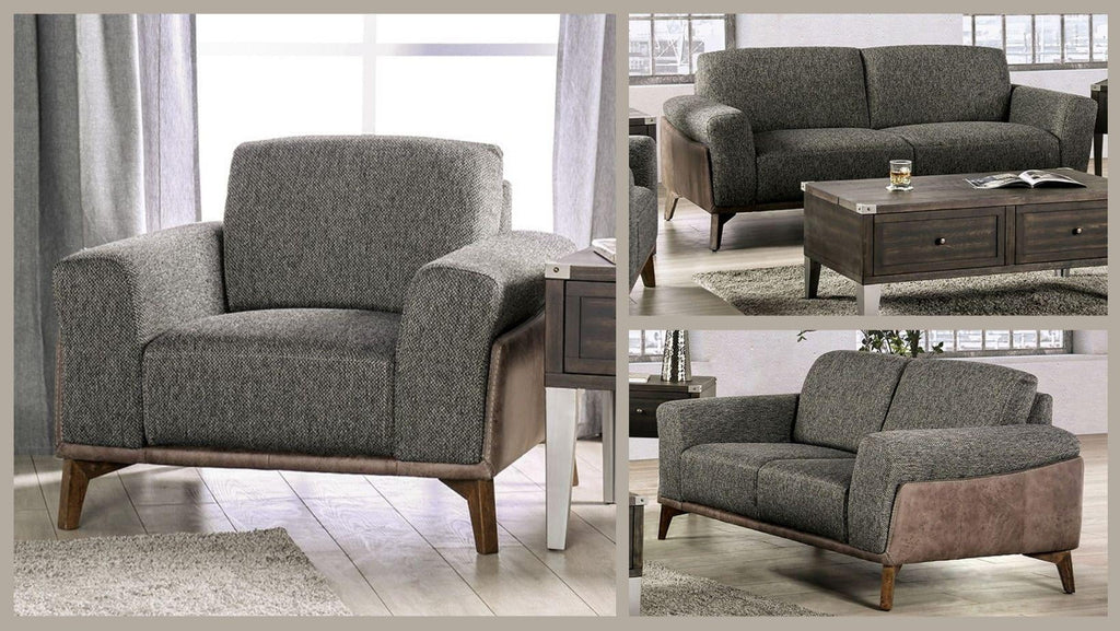 Gray Fabric & Leatherette Sofa E20274