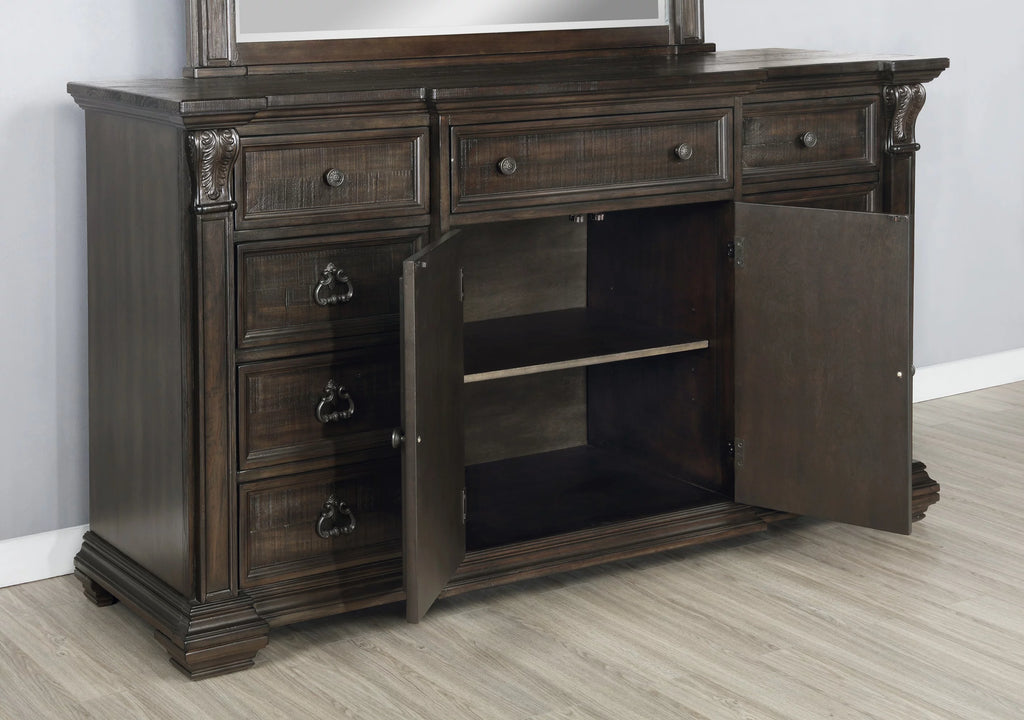 Dark Walnut Wood Dresser Mirror with Door E790