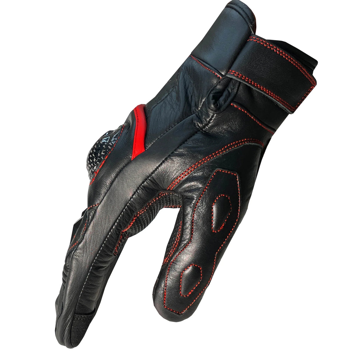 Black Red Leather Motorcycle Biker Gloves T684