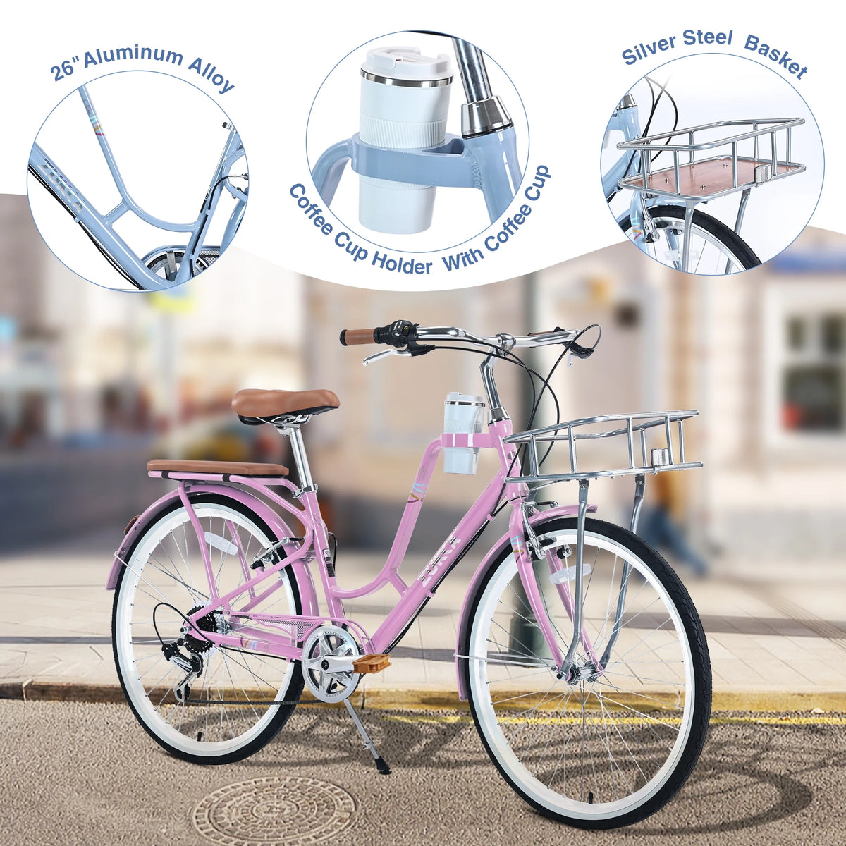 26 inch 7 Speed Pink Cruiser Bike F21444