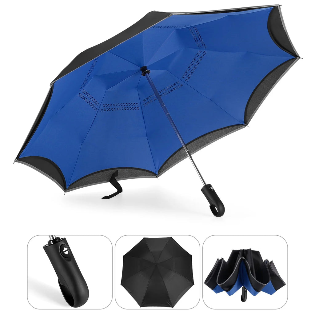 Blue 45" Reverse Folding Umbrella with Reflective Strip B766