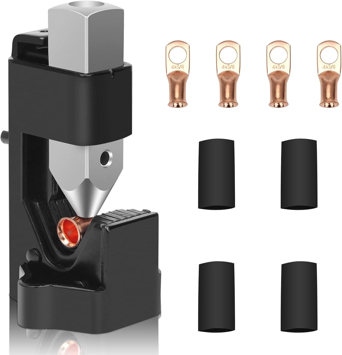 Hammer Crimping Tool for 8 to 4/0 AWG with 4Pcs Terminal Connector and 4Pcs Heat Shrink Tube Z76040