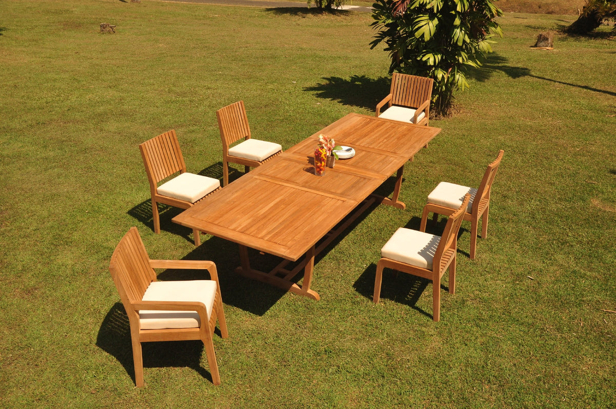 Grade-A Teak 7 Pc Dining Set with 6 Seater Table and 6 Chairs Q475
