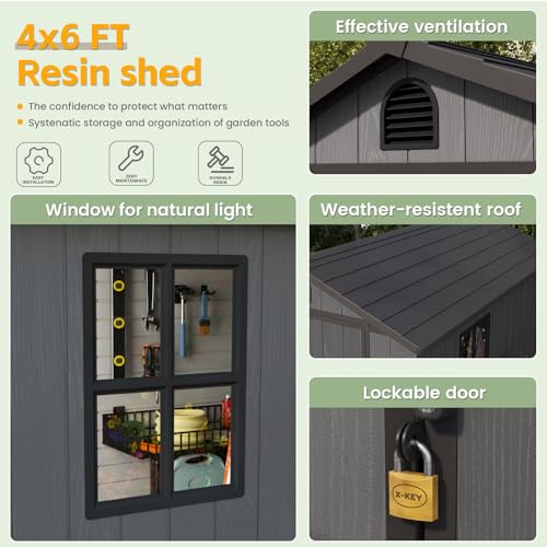 Gray 4' x 6' Outdoor Plastic Storage Shed with Floor U821907