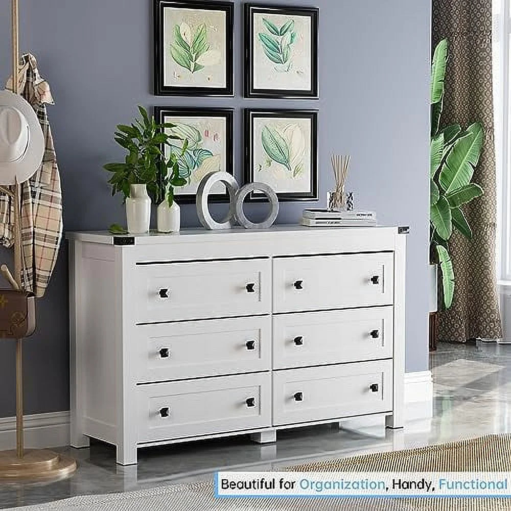 White 6 Drawer Wood Dresser Y15638
