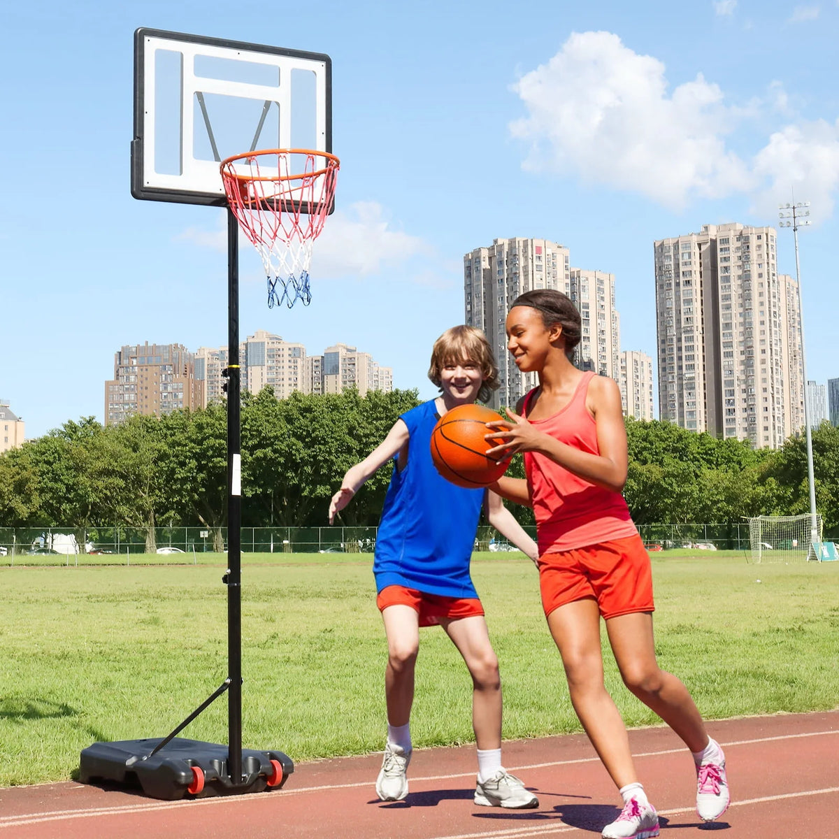 33 In. Portable Adjustable Basketball Hoop with PVC Backboard Y666058