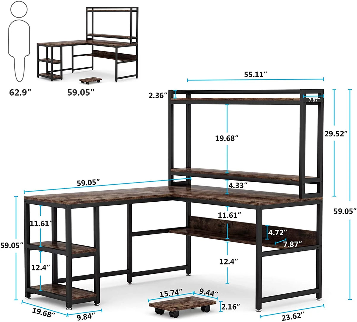 L-Shaped Desk with Hutch and Storage Shelves G19290