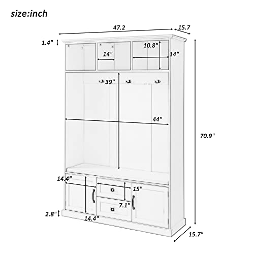 Beige 3-in-1 Wood Hall Tree Coat Hanger with Storage Bench S580039