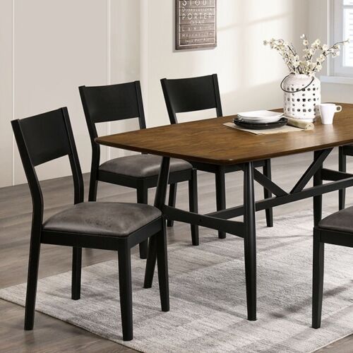 Set of 2 Dining Chairs Black Solid Wood Gray Leatherette Seat T51955