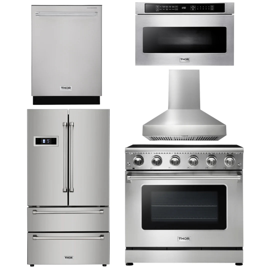 36 Electric Range, Range Hood, Microwave, Refrigerator, Dishwasher M313