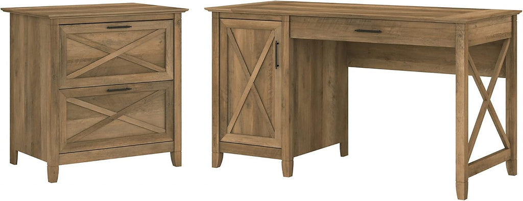 54W Reclaimed Pine Computer Desk with 2 Drawer File Cabinet Q378