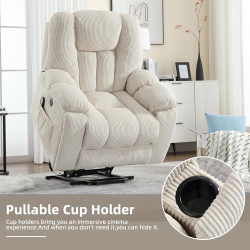 Large Power Lift Recliner Chair with Massage Heat and USB, Gray A9588