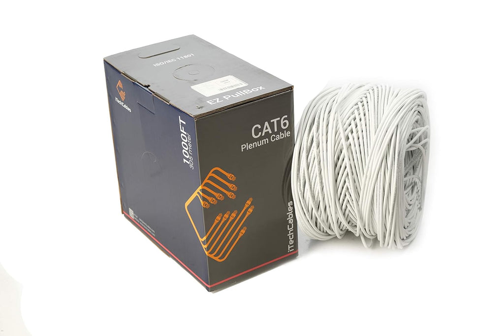 CAT6 Plenum Bulk Ethernet Cable 1000ft 23AWG 4Pair Solid White R4889