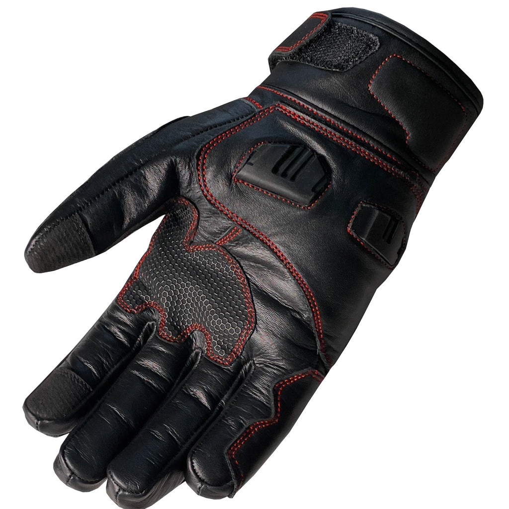 Black Red Leather Motorcycle Biker Gloves T684
