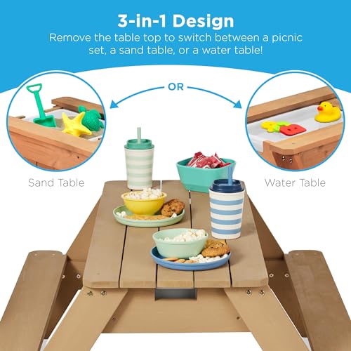 Kids 3-in-1 Sand & Water Table Wood Picnic Table with Umbrella H4615