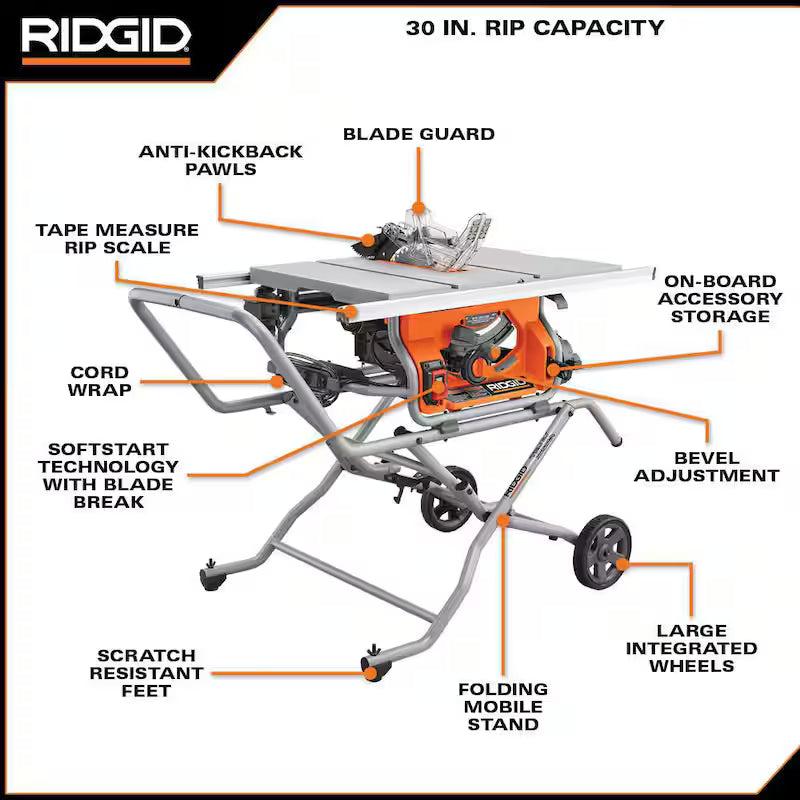 10 Amp 10 in. Corded Table Saw with Stand T621807