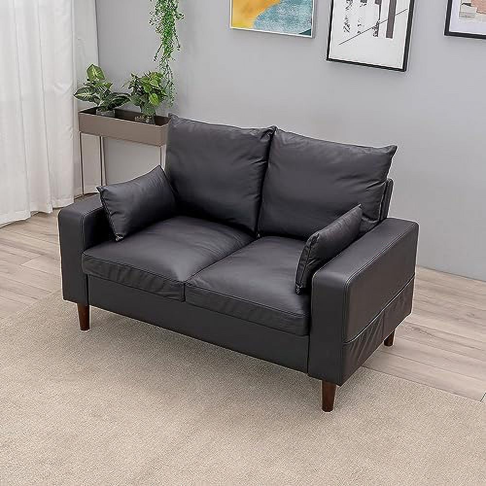 Black Faux Leather 2-Seat Sofa with Wood Leg V195415