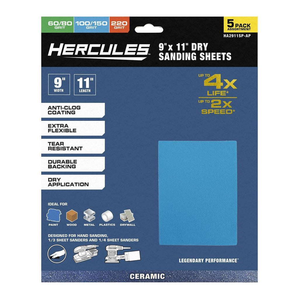 9 in. x 11 in. Ceramic Alumina Dry Sanding Sheet Assortment, 5-Piece I890757