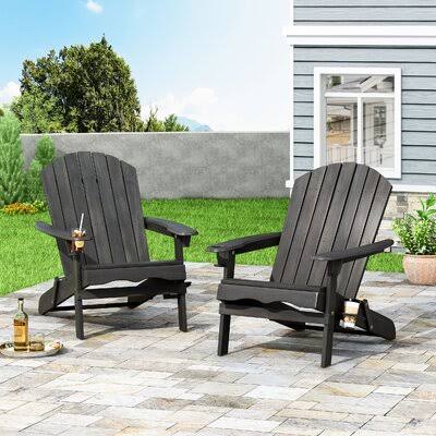 Dark Gray Solid Wood Folding Adirondack Chair E110654
