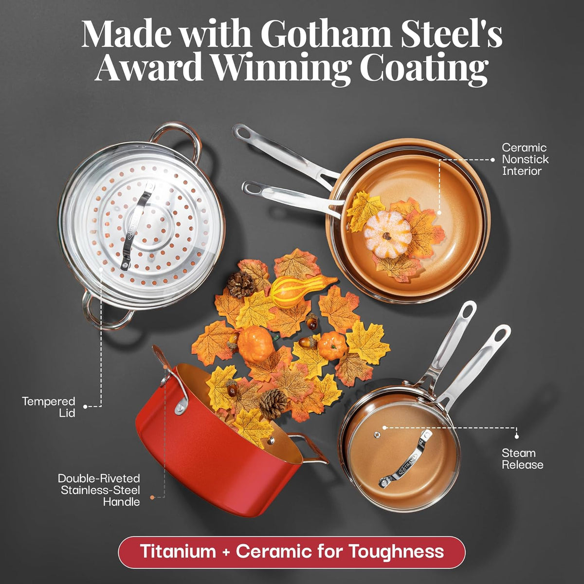 20 Pc Nonstick Ceramic Pots and Pans Set with Lids V933960