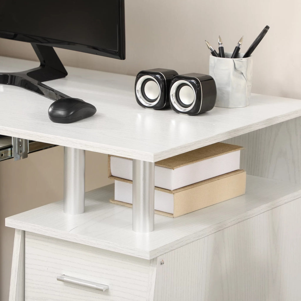 47" White Computer Desk with Keyboard Tray and Storage Drawers K65593
