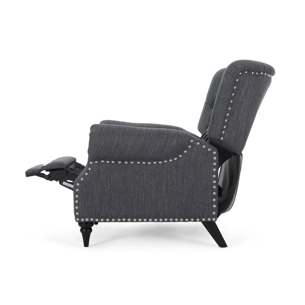 Navy Blue Fabric Recliner with Nailhead Trim M956