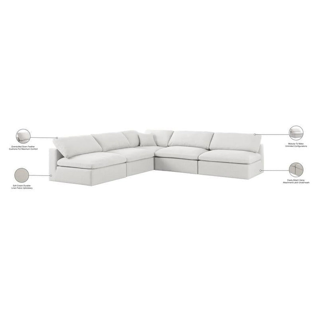 Cream Linen Fabric Modular Sectional V411905