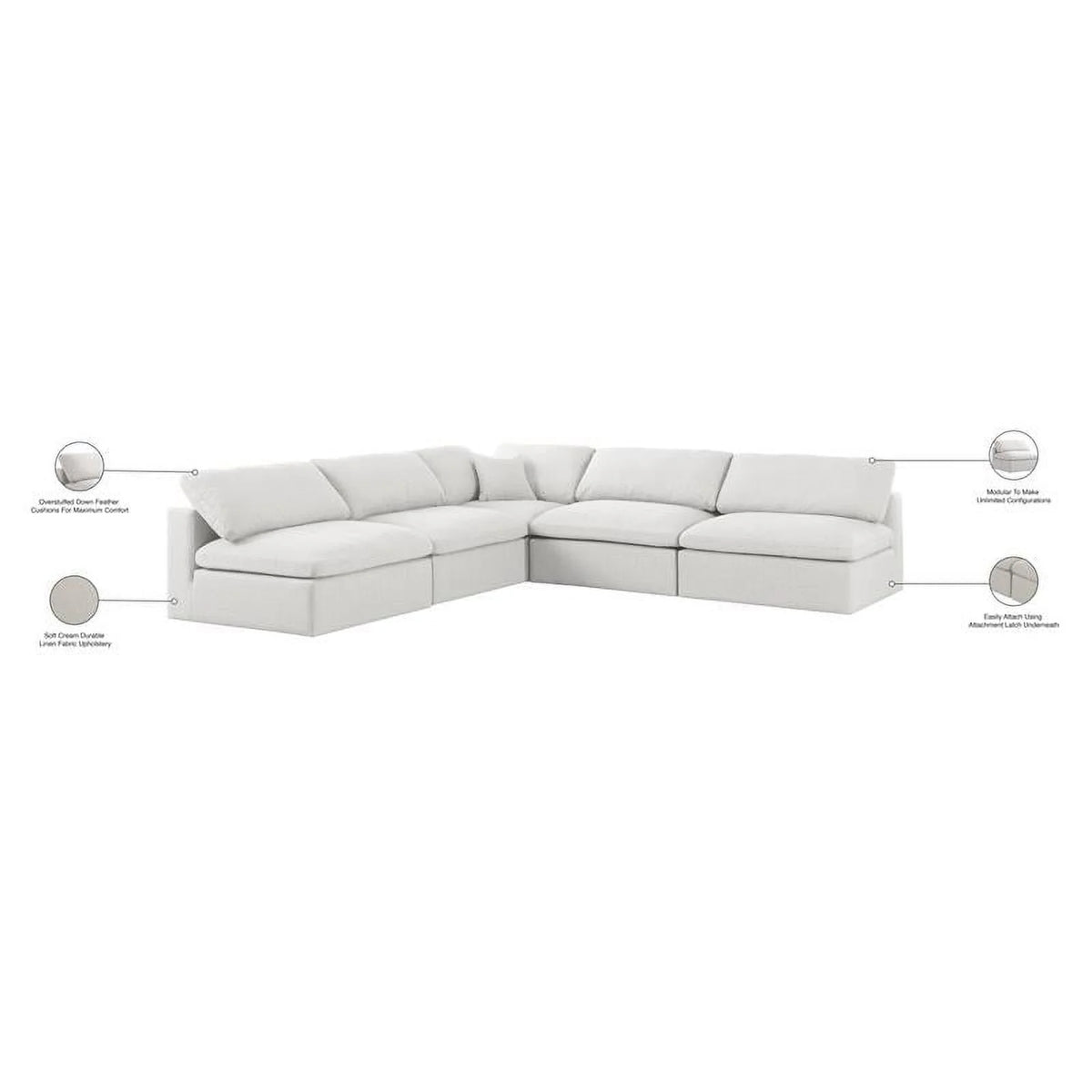 Cream Linen Fabric Modular Sectional V411905