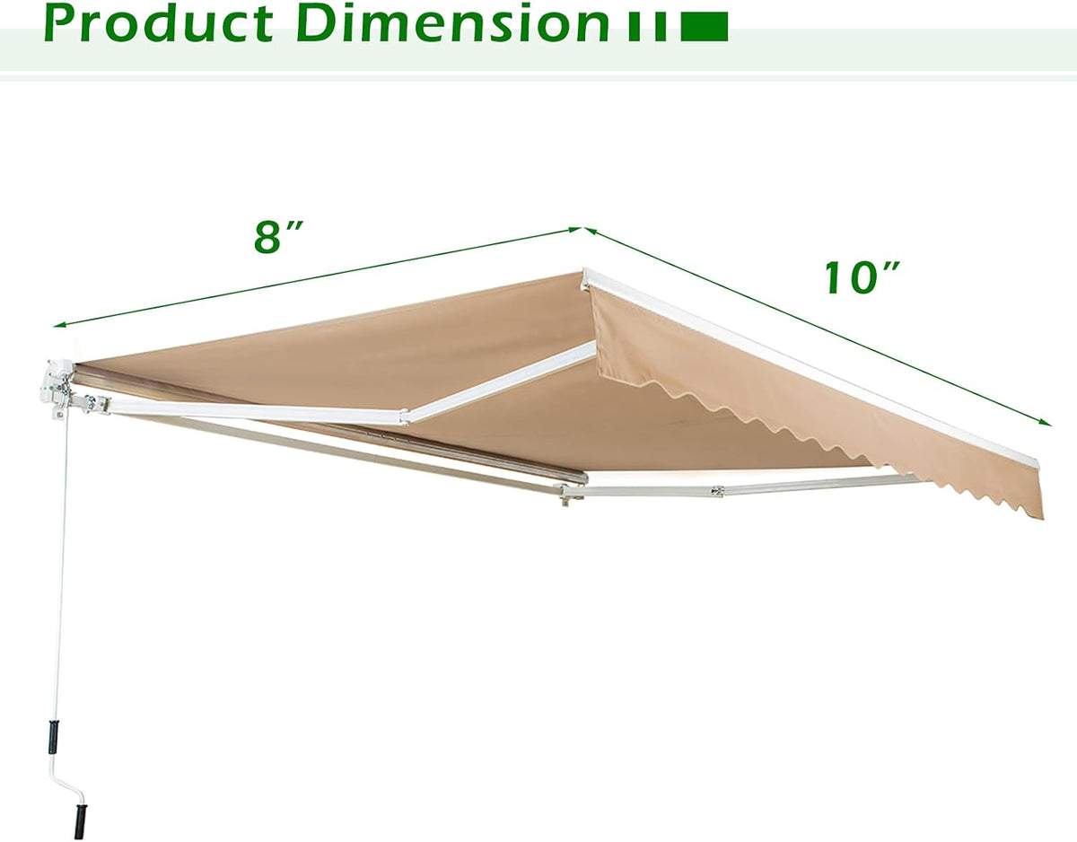 13'×8' Retractable Patio Awning with Manual Crank Handle, Beige B5920