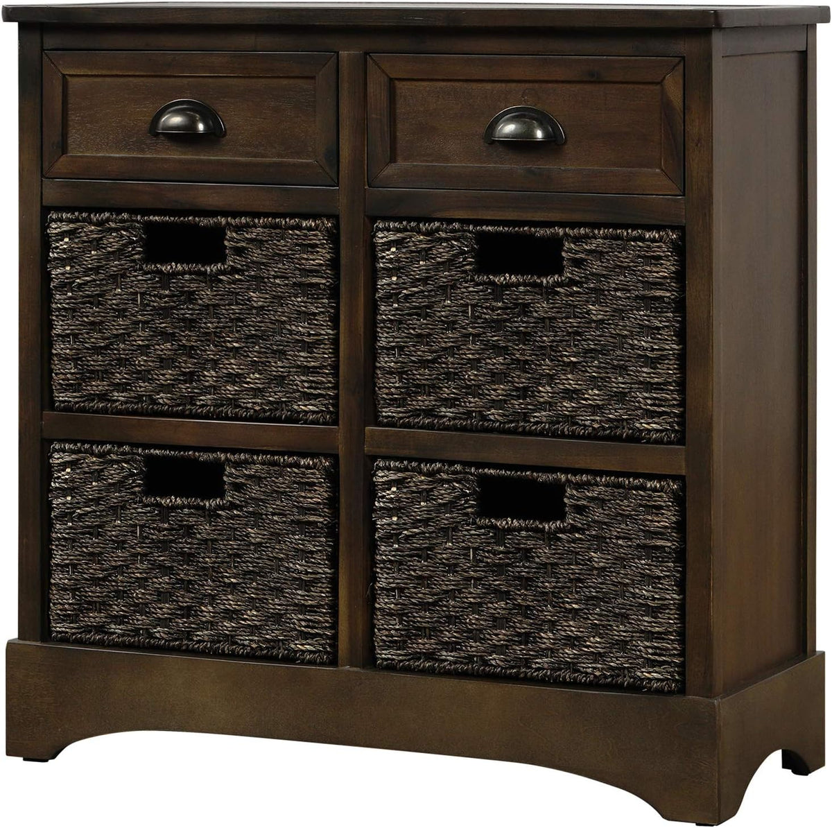 White Wicker Storage Cabinet with 4 Baskets and 2 Drawers B737216