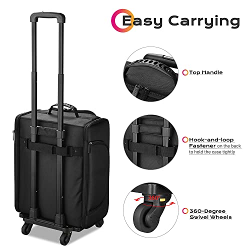 Black Rolling Makeup Train Case Soft Sided Cosmetic Storage Organizer Carry on Travel with Removable Side Pocket Bag E26560