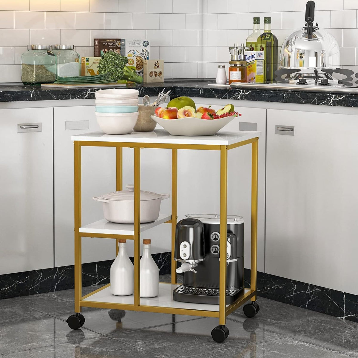 Gold Bar Cart with Shelves D5805