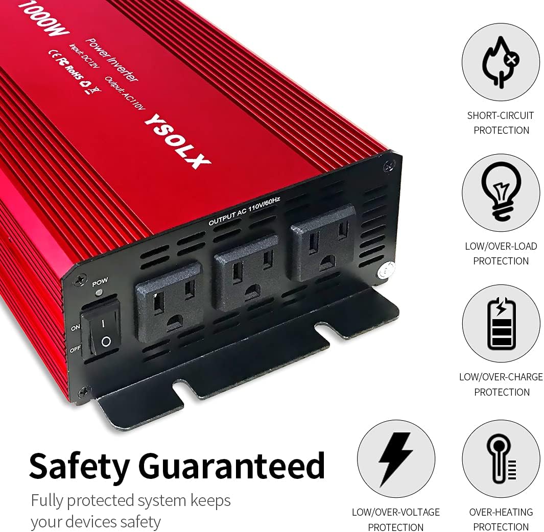 1000 Watt 12V to 110V Power Inverter with 3 AC Outlets Z722