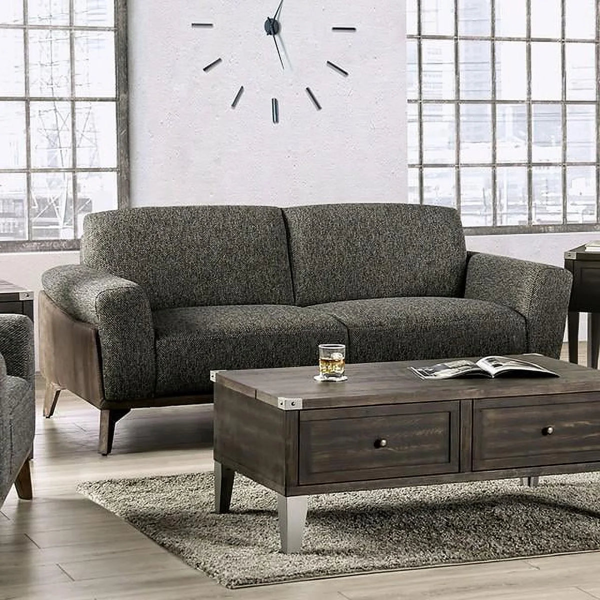 Gray Fabric & Leatherette Sofa E20274